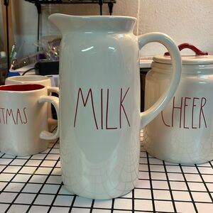 🌎 Rae Dunn “Milk” pitcher White with Red Lettering (G7)